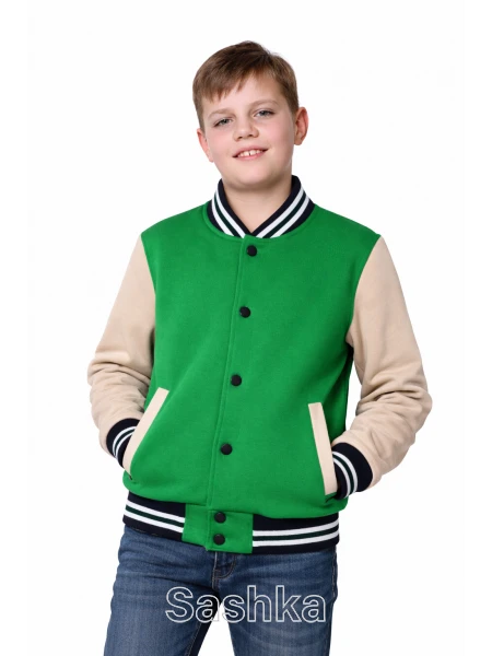 Бомбер для хлопчика Sashka зелено-бежевий утеплений, розмір 98-182